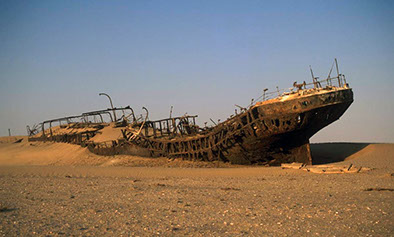 An image of a shipwreck in the Skeleton Coast park in Africa (Namibia)