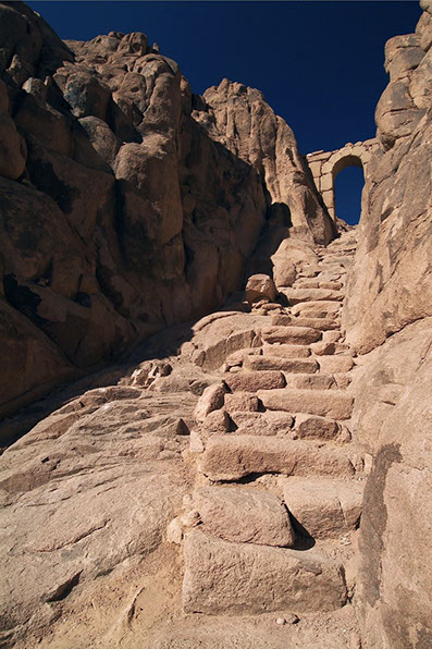 Climbing steps of Mount Sinai at St. Catherine Monastery, Egypt
