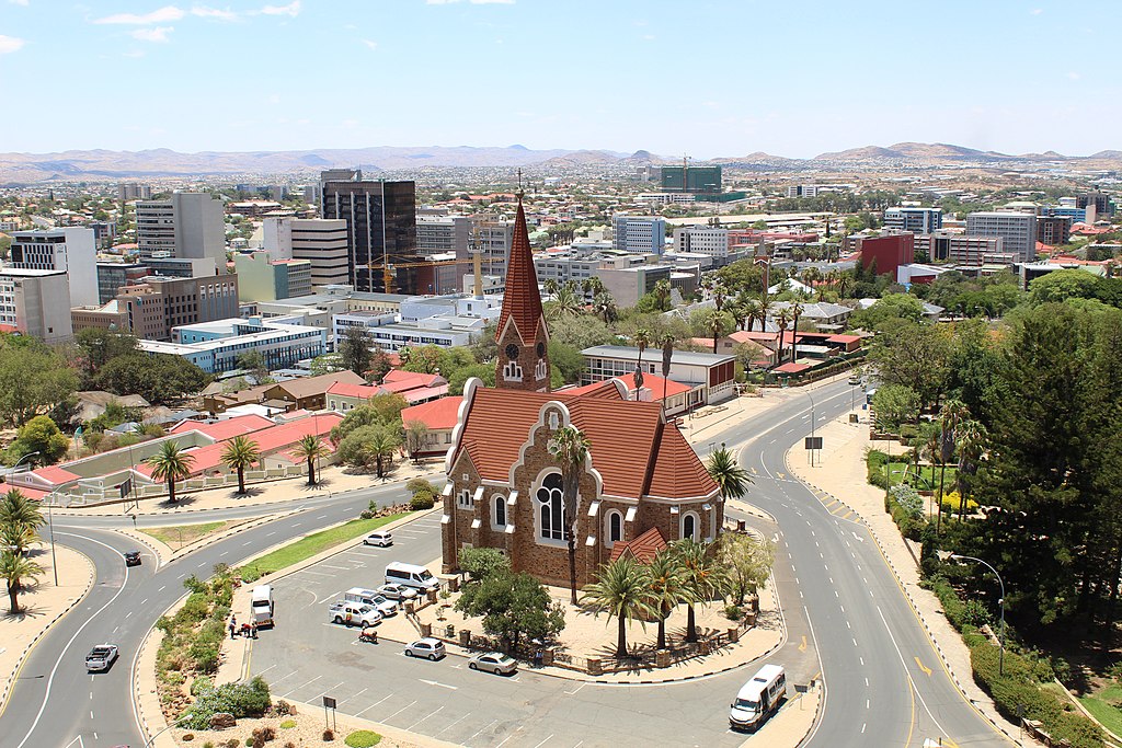 A view of Christuskirche Church in the middle of Windhoek City, Namibia