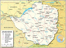 Image of the Tourism & Political Map of Zimbabwe