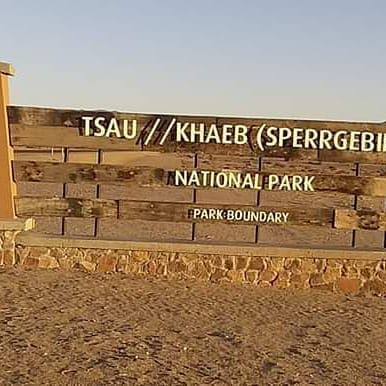 Image of an engraved writing of Tsau ǁKhaeb National Park in Namibia (Africa)