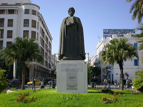 Statue of Ibn Khaldoun in Independence Square in Tunis City, Tunisia