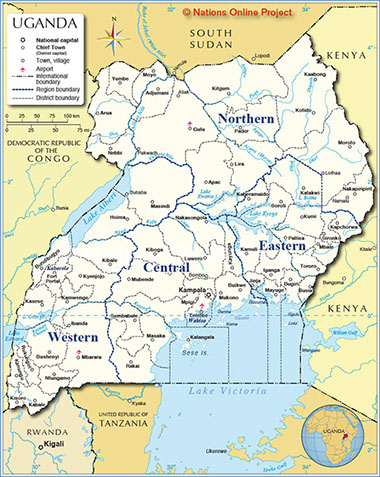 An Image of the current map of Uganda