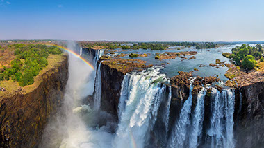 A breathtaking view of the mighty Victoria Falls in Zimbabwe
