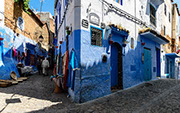 Chefchaouen streets are filled with white-washed homes with distinctive, powder-blue accents