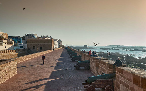 A view of the Essaouira City walls with Cannon on the sea side