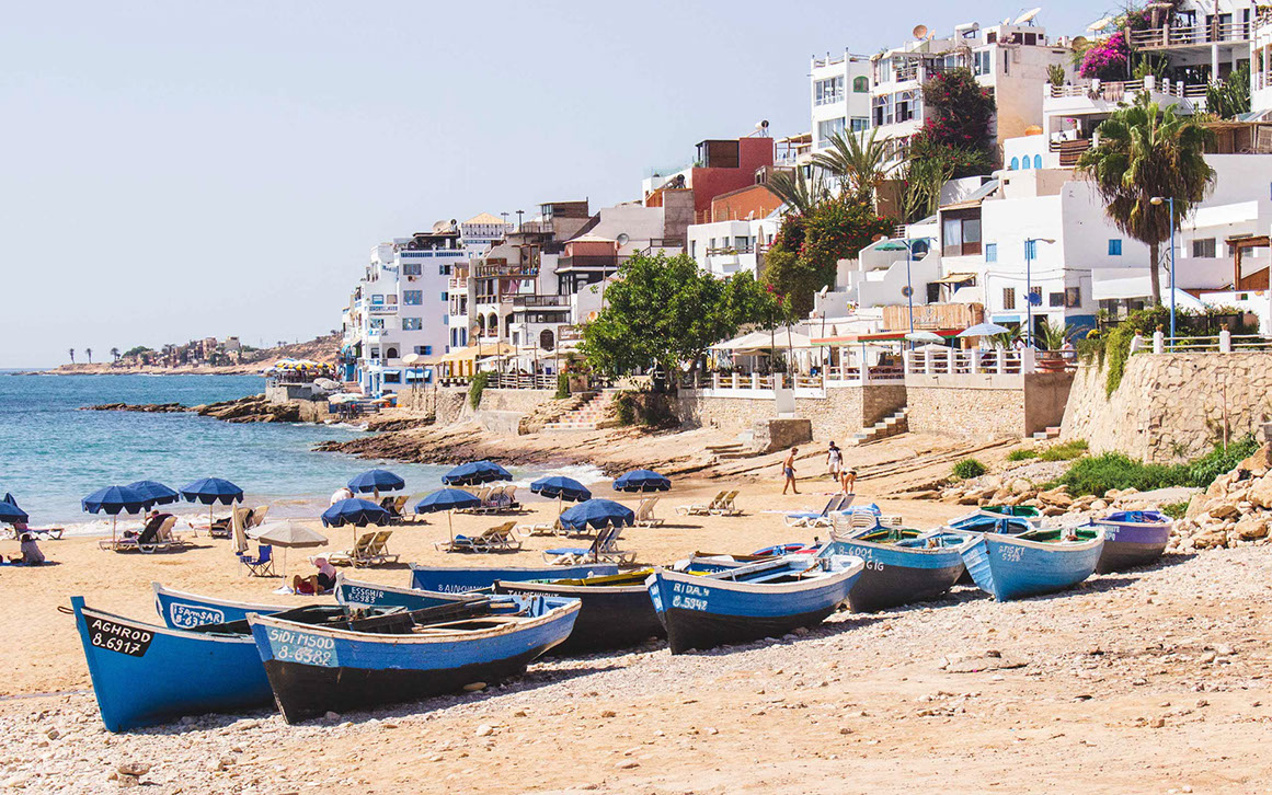 The port town of Taghazout is a small beautiful destination in Morocco, with beautiful beaches