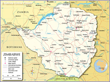 Image of the Tourism & Political Map of Zimbabwe